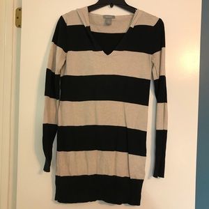 dELiA*s Black and Cream Striped Hooded Sweater
